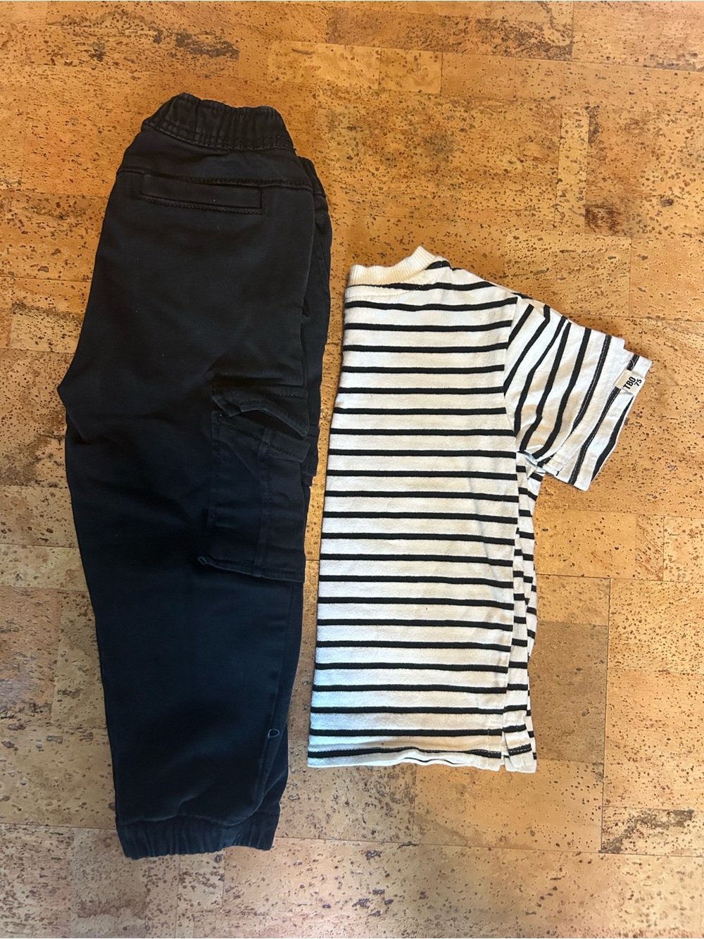 Zara Toddler Outfit Bundle Size 2 | Striped Tee & Black Cargo Joggers